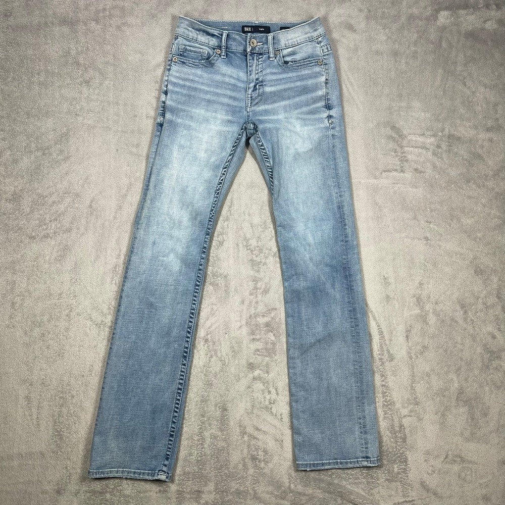 BKE Aiden Jeans Men 27x34(28x33) Light Wash Slim Bootcut Embroidered Stretch